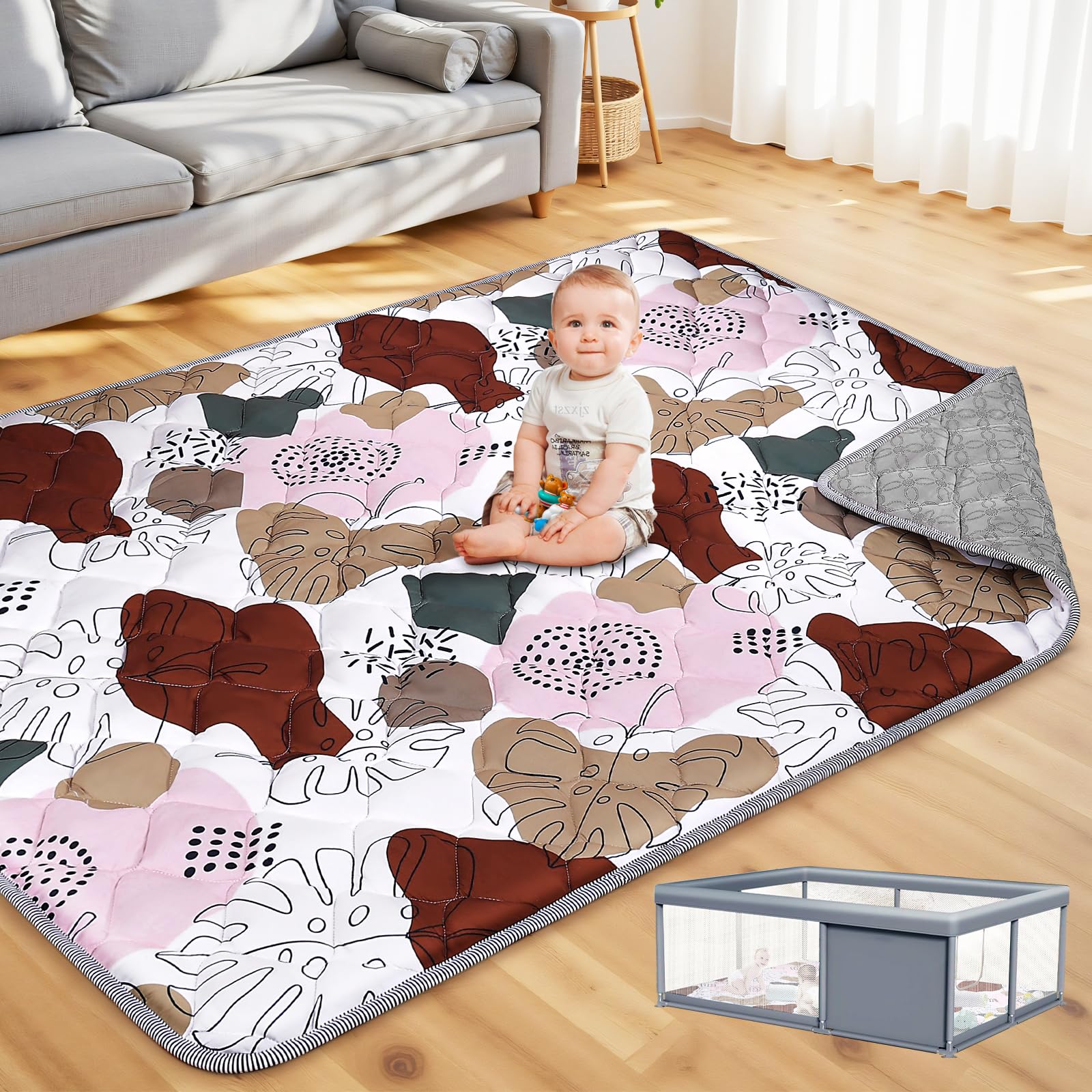 SWITMH 65x50 playpen mat folded compact for travel and storage.