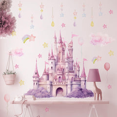 SWORNA princess wall decal castle large — creates a dreamy castle centerpiece in a princess-themed bedroom.
