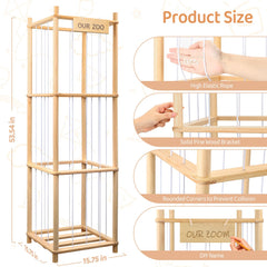 SXBSXB Stuffed Animal Zoo side view highlights sturdy pine frame and safe, burr-free edges.