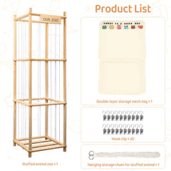 SXBSXB Stuffed Animal Zoo wooden frame closeup emphasizes natural pine texture and finish.