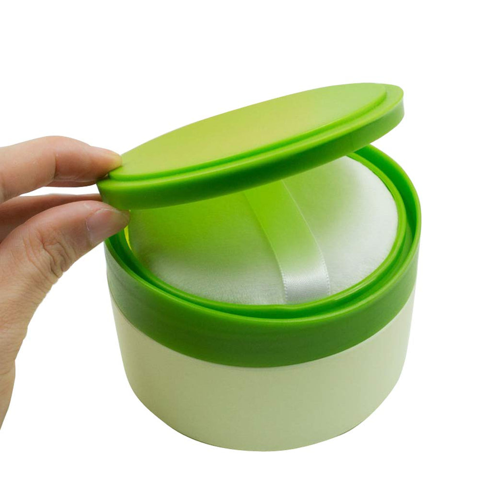 SYBL baby puff box green front view—compact travel-ready for skin care.