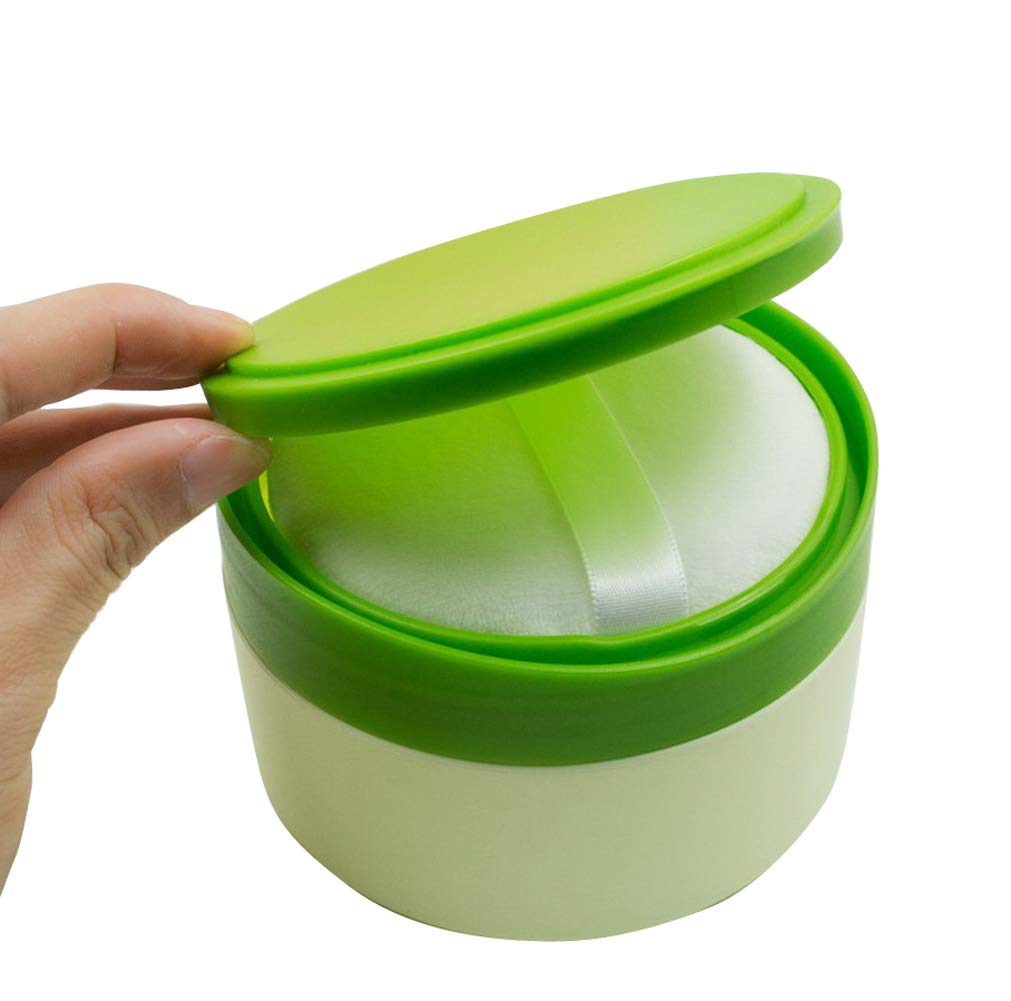 SYBL baby puff box green front view—compact travel-ready for skin care.