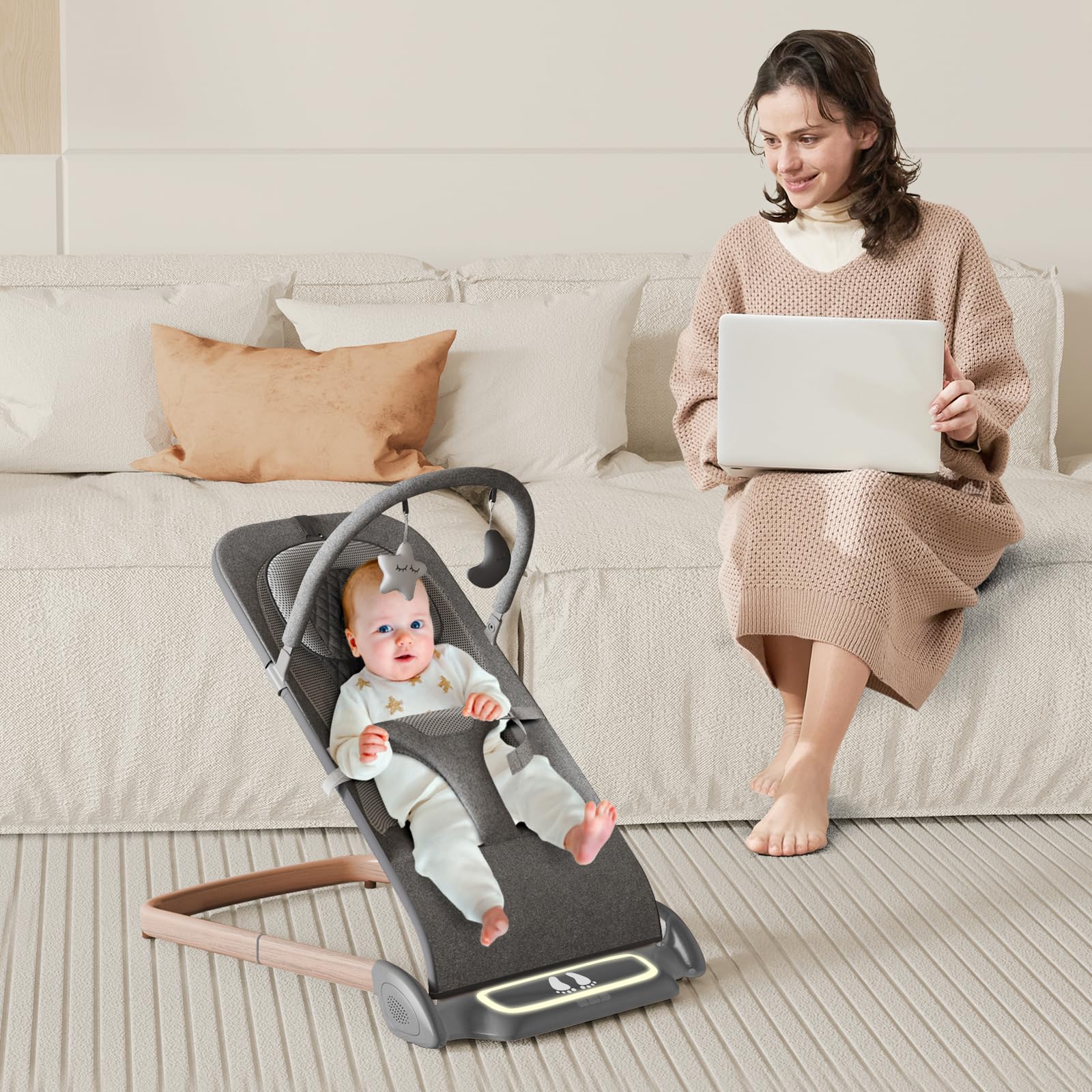 SYCYH baby bouncer seat in-use demonstrates versatile seating and bouncing for newborns.