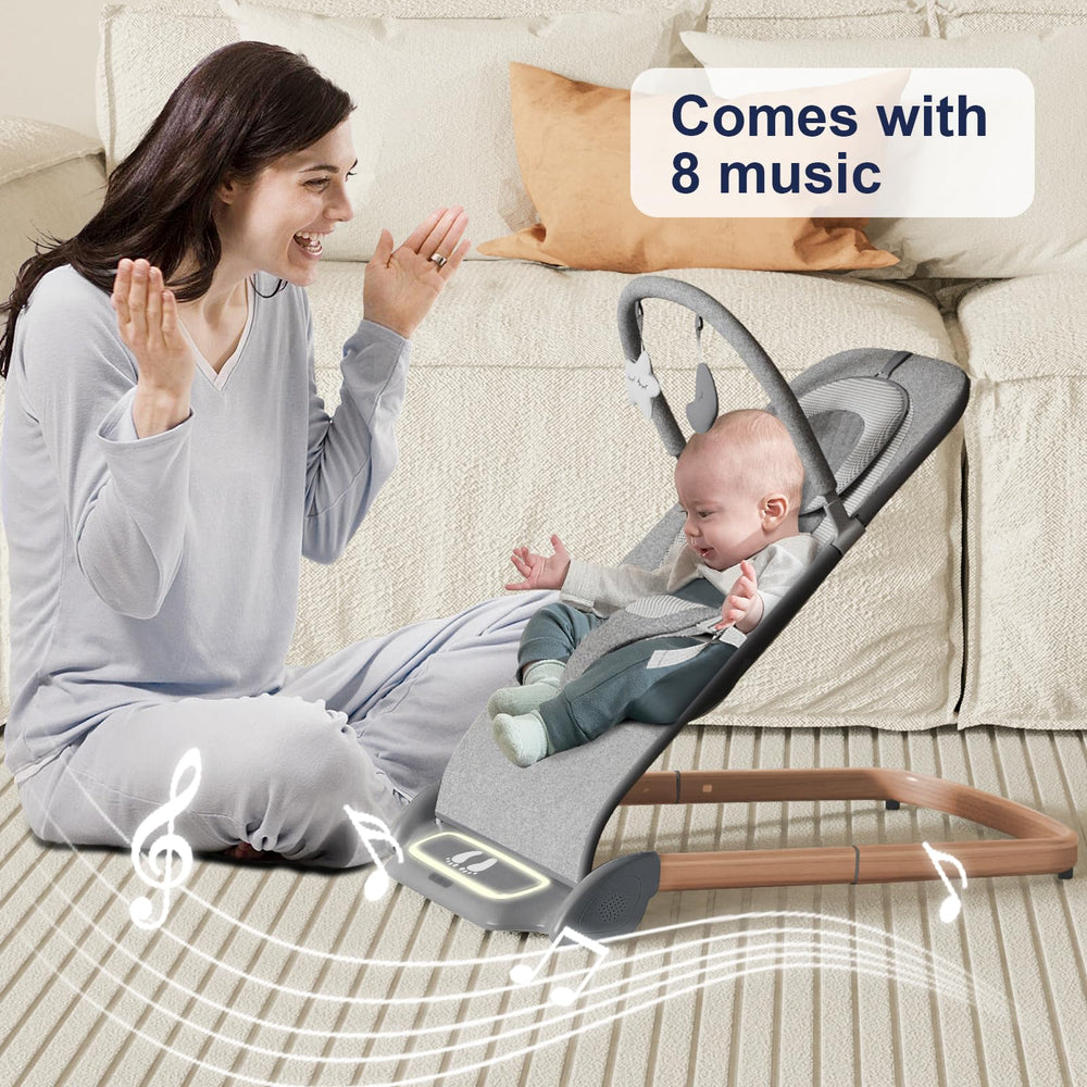 SYCYH baby bouncer seat non-slip feet keep stability on diverse floor surfaces.