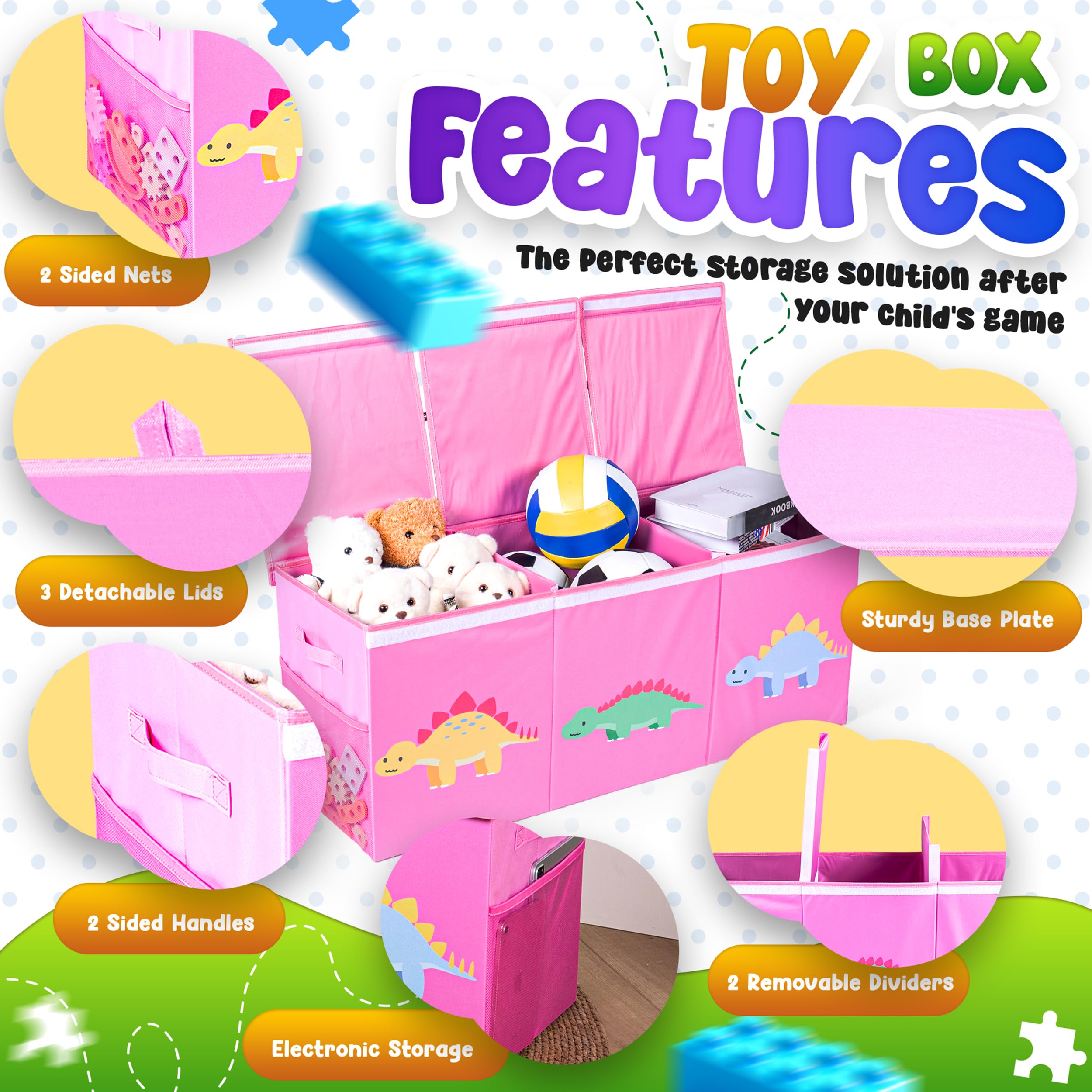 SYFIS Extra Large Toys Box removable dividers create flexible storage zones.