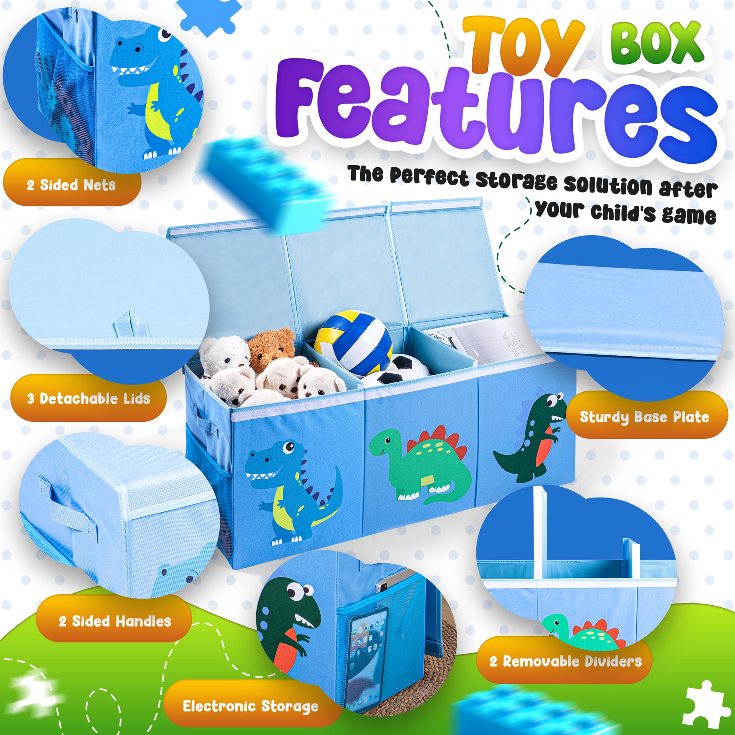 SYFIS extra large toys box side mesh pockets keep essentials handy.