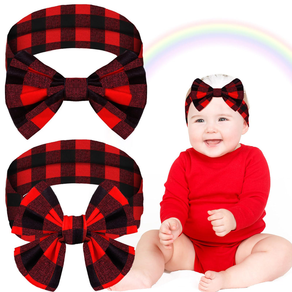 Syhood Christmas baby bowknot headband in red plaid for festive photos