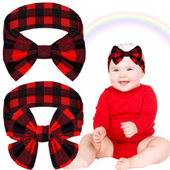 Syhood Christmas baby bowknot headband in red plaid for festive photos
