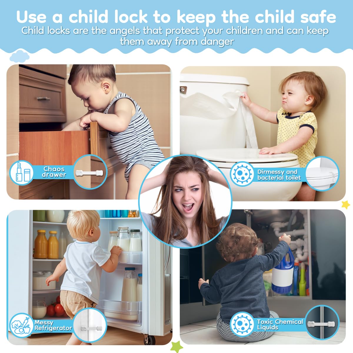 Syican cabinet locks strap closeup, showing durable ABS+TPE material for long-lasting safety.