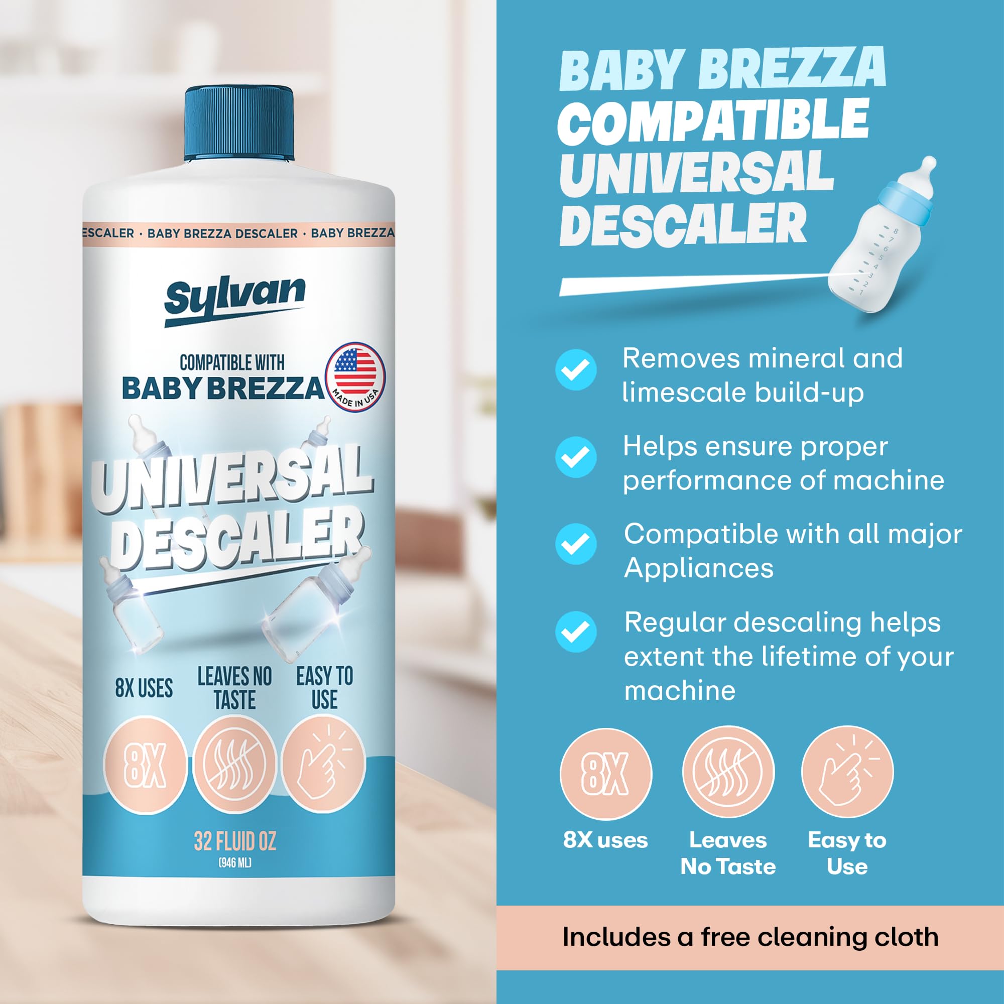 Sylvan Hills Descaler closeup highlights plant-based formula with no odor for baby appliances