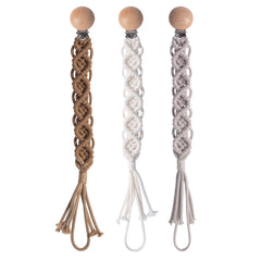 Symbolife boho pacifier clip with wooden clips keeps pacifier secure.
