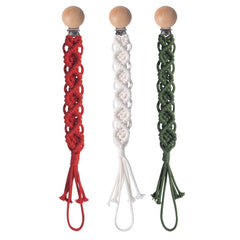 Symbolife boho pacifier clip with wooden clips for secure pacifier keeping.