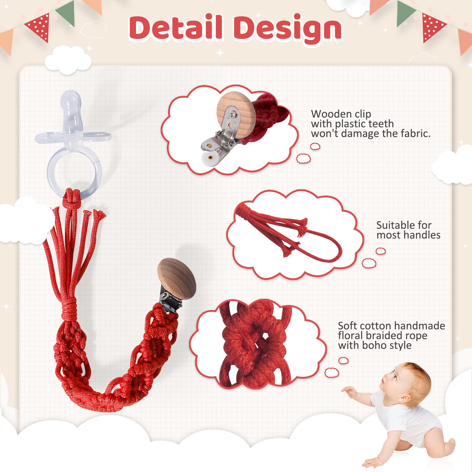 Symbolife braided cotton pacifier holder with soft texture for gentle everyday use.