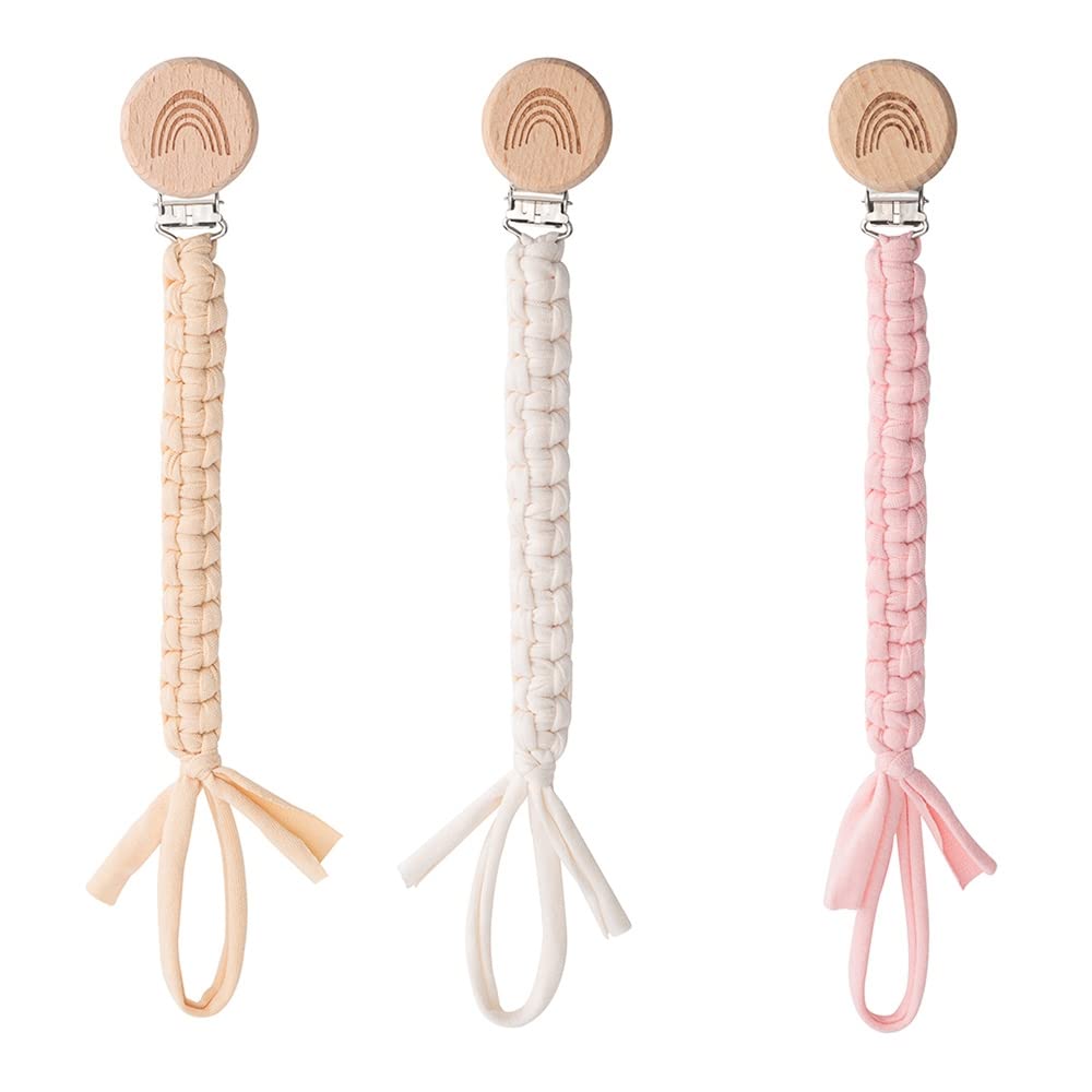 Symbolife pacifier clip boho rainbow wooden clip keeps pacifier handy and stylish.