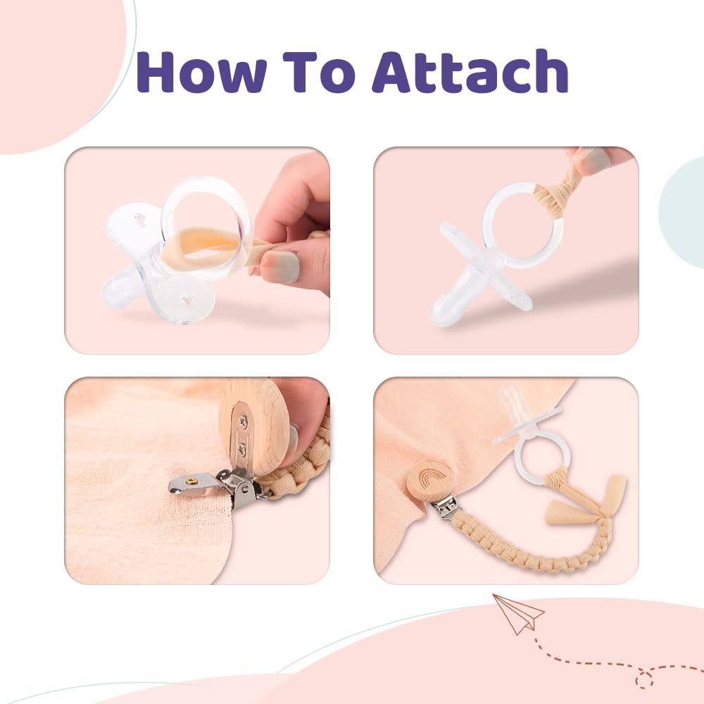 Symbolife pacifier clip easy attachment helps fasten to clothes, bags, or strollers.