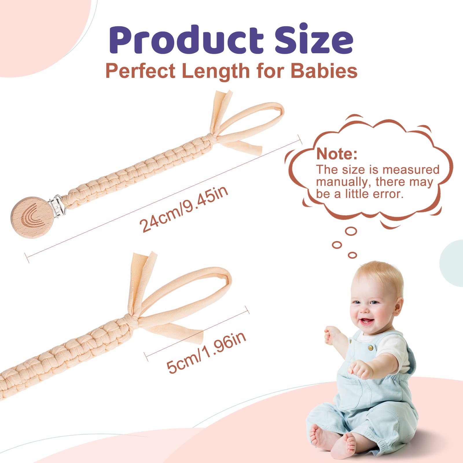 Symbolife pacifier clip on baby clothes keeps pacifier within reach.