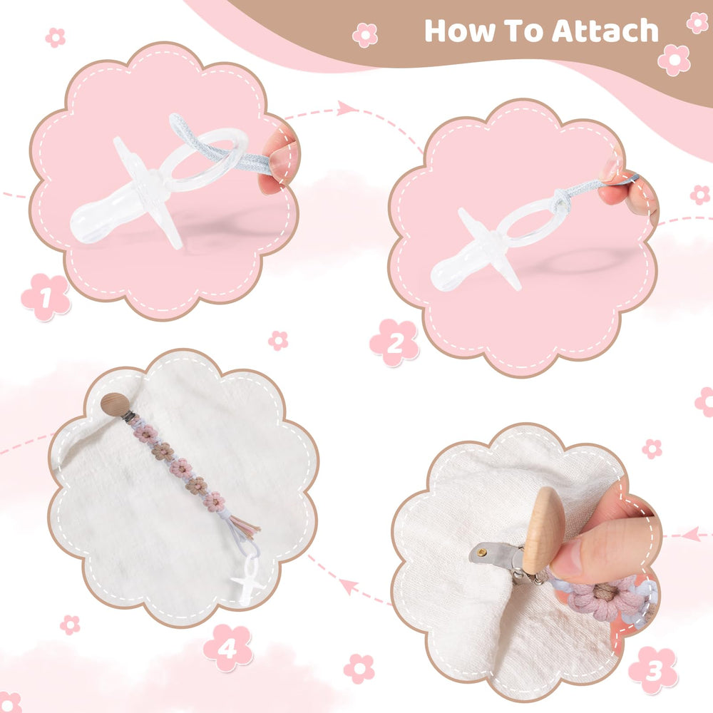 Symbolife pacifier clip attached to baby clothes helps keep pacifiers reachable