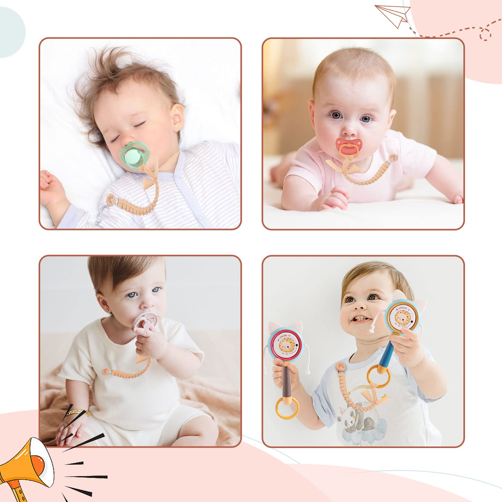 Symbolife pacifier clip unisex design suits boys and girls for everyday use.