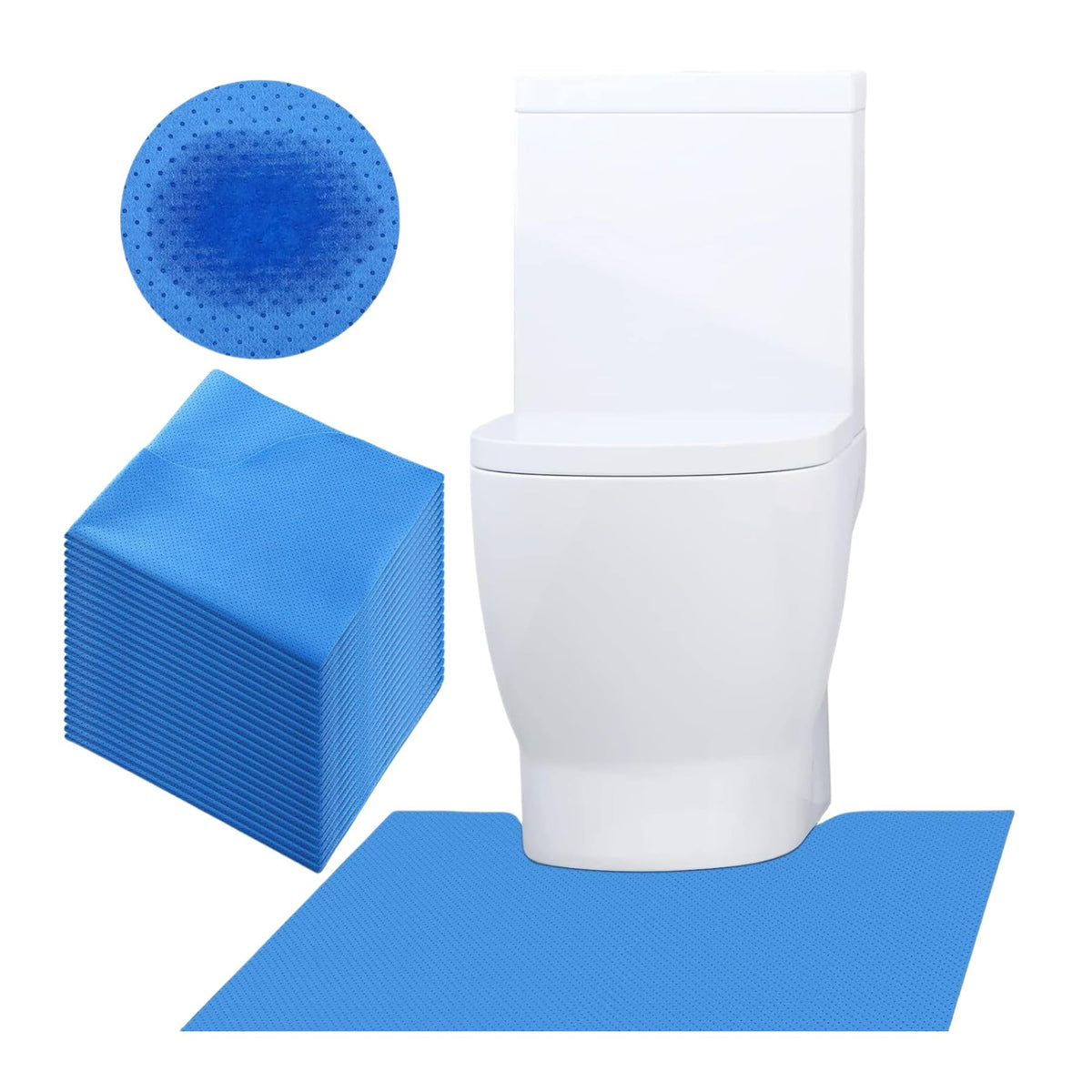 SYMHHA blue upgraded 25-pack toilet mats show absorbent fabric for spill control.