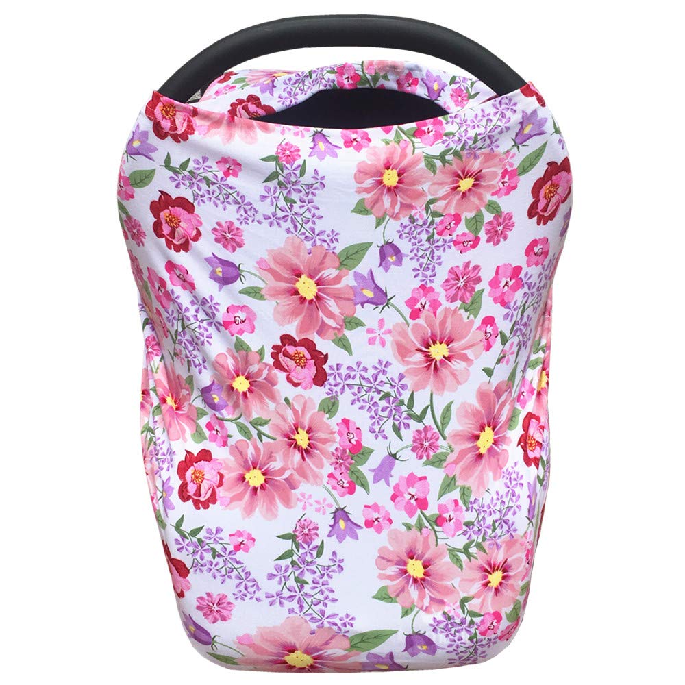 Synrroe baby car seat canopy floral closeup shows soft coverage