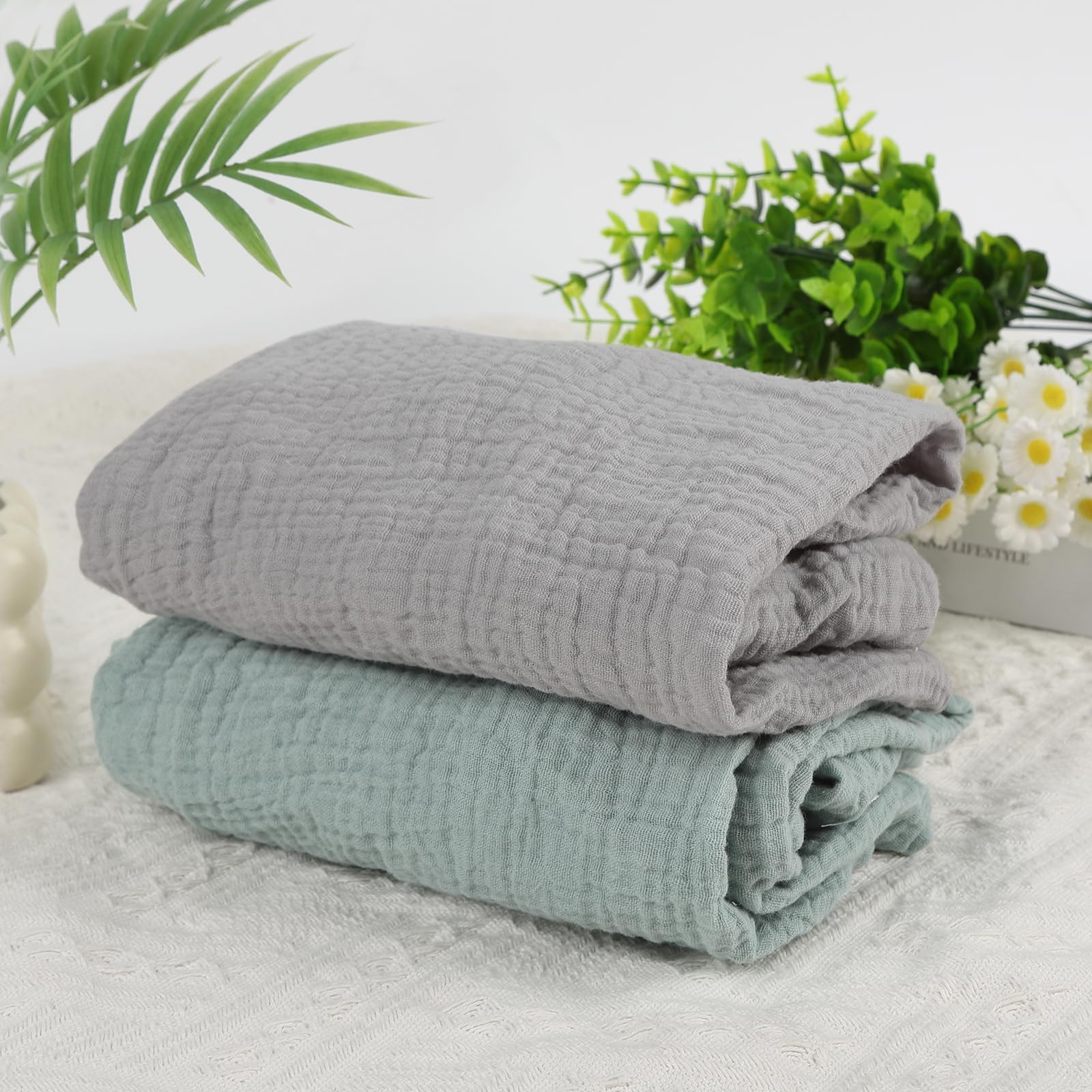 Synrroe solid-color sheets green gray for modern gender-neutral nursery.