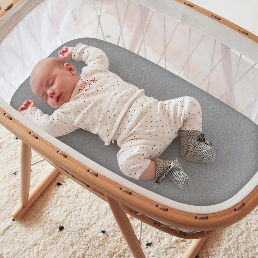 Synrroe bassinet sheets universal fit for oval, rectangle, and hourglass bassinet pads.