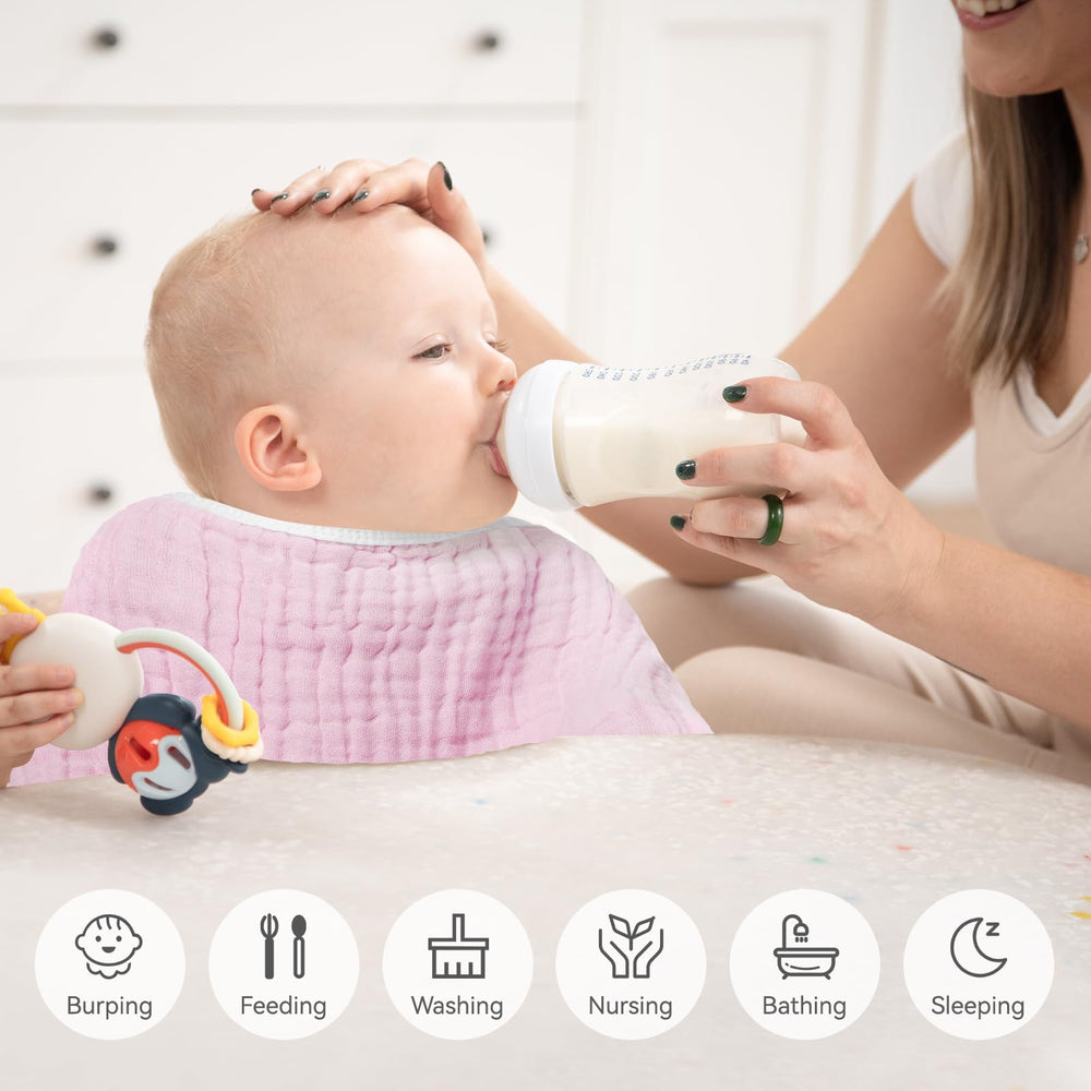 Synrroe burp cloths measure 20 by 10 inches for broad coverage.