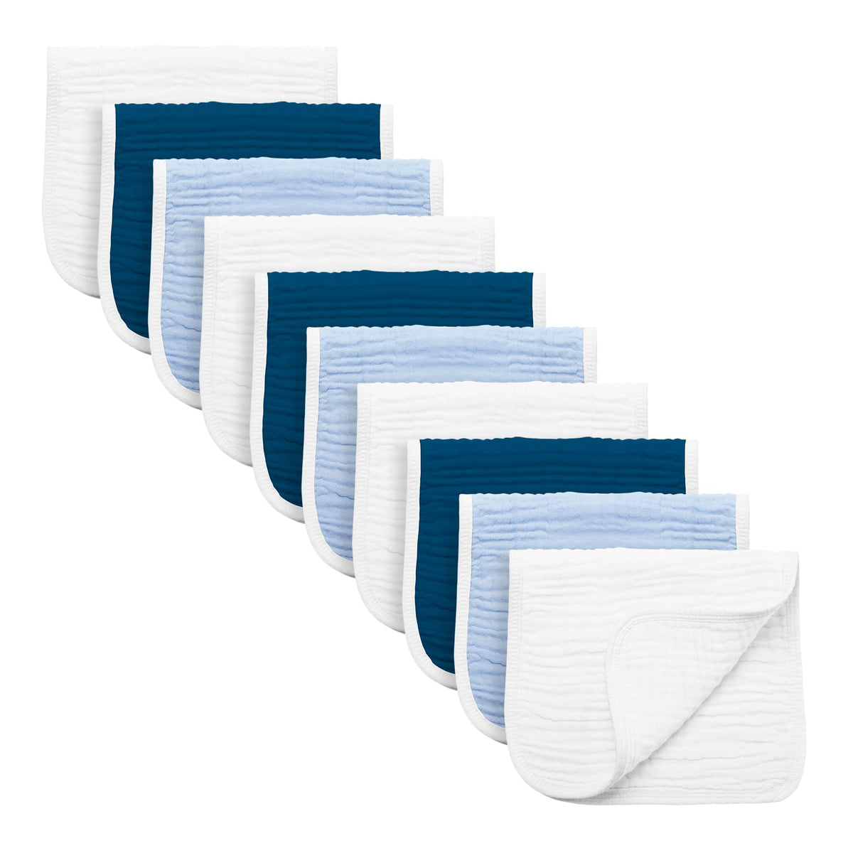 Synrroe burp cloths large six-layer muslin in blue set for quick absorption.