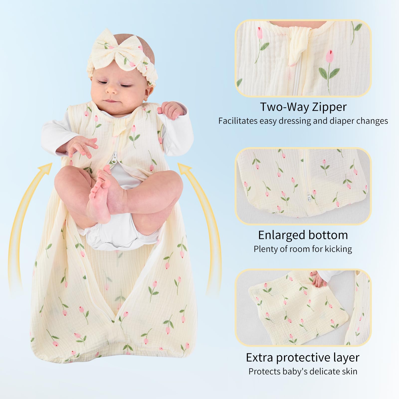 Synrroe muslin fabric close-up reveals breathable, soft texture.