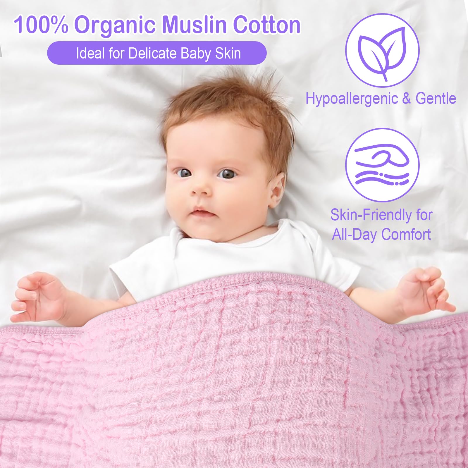 Synrroe hooded muslin towel purple flatlay emphasizes plush feel and quick-dry qualities