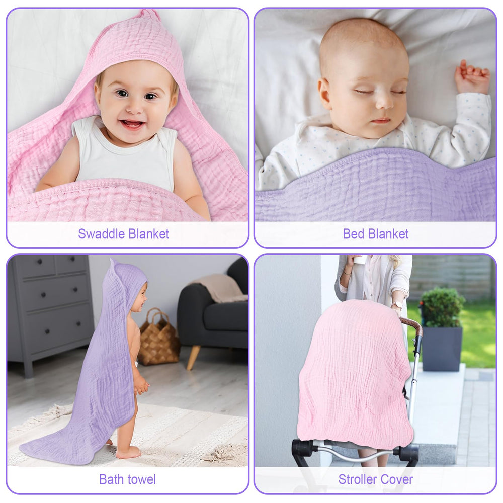 Synrroe hooded muslin towel purple-wrapped baby offers comfortable post-bath chill prevention