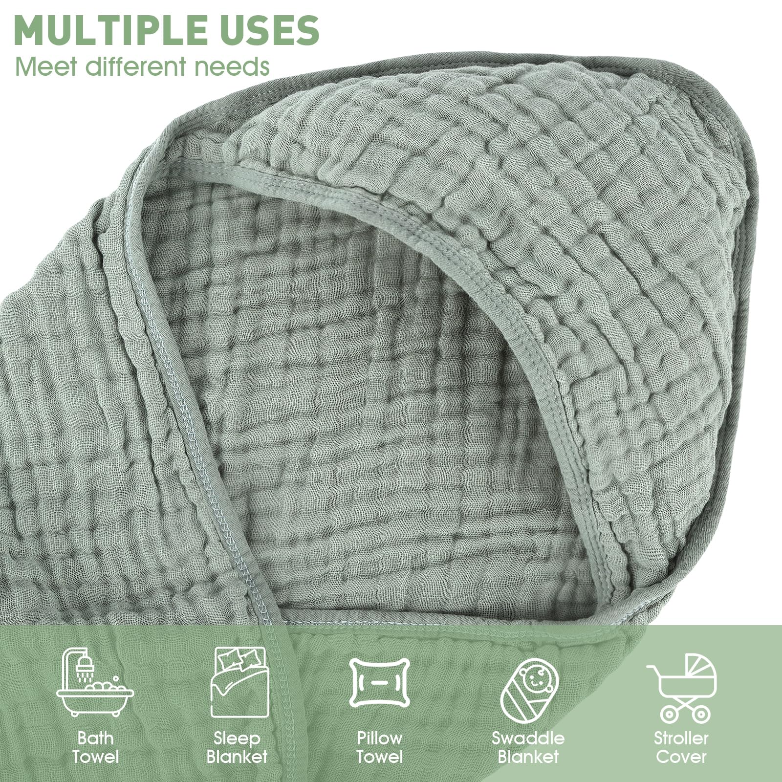 Synrroe 32x32 inch towel wraps newborns and toddlers snugly after bath.