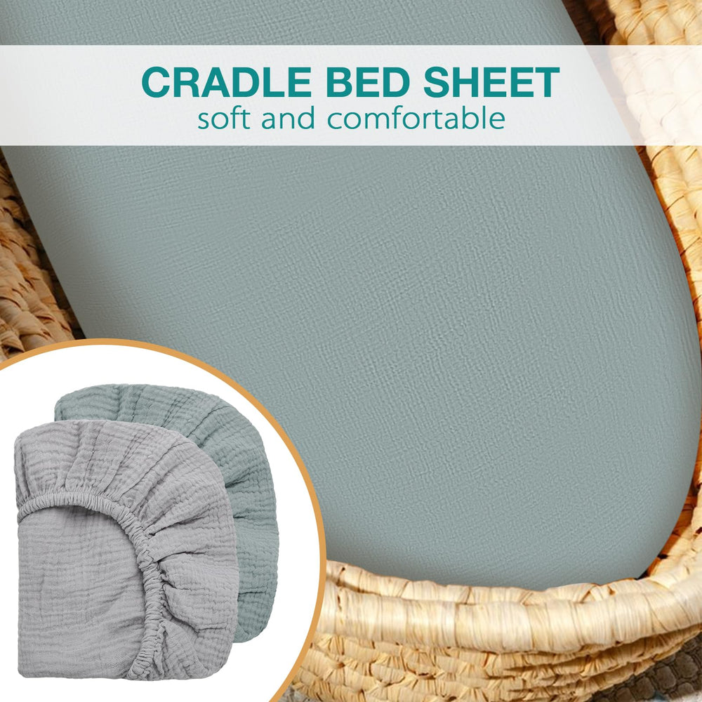 Synrroe muslin bassinet sheets closeup texture showing gentle weave for baby's delicate skin.