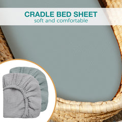 Synrroe muslin bassinet sheets closeup texture showing gentle weave for baby's delicate skin.