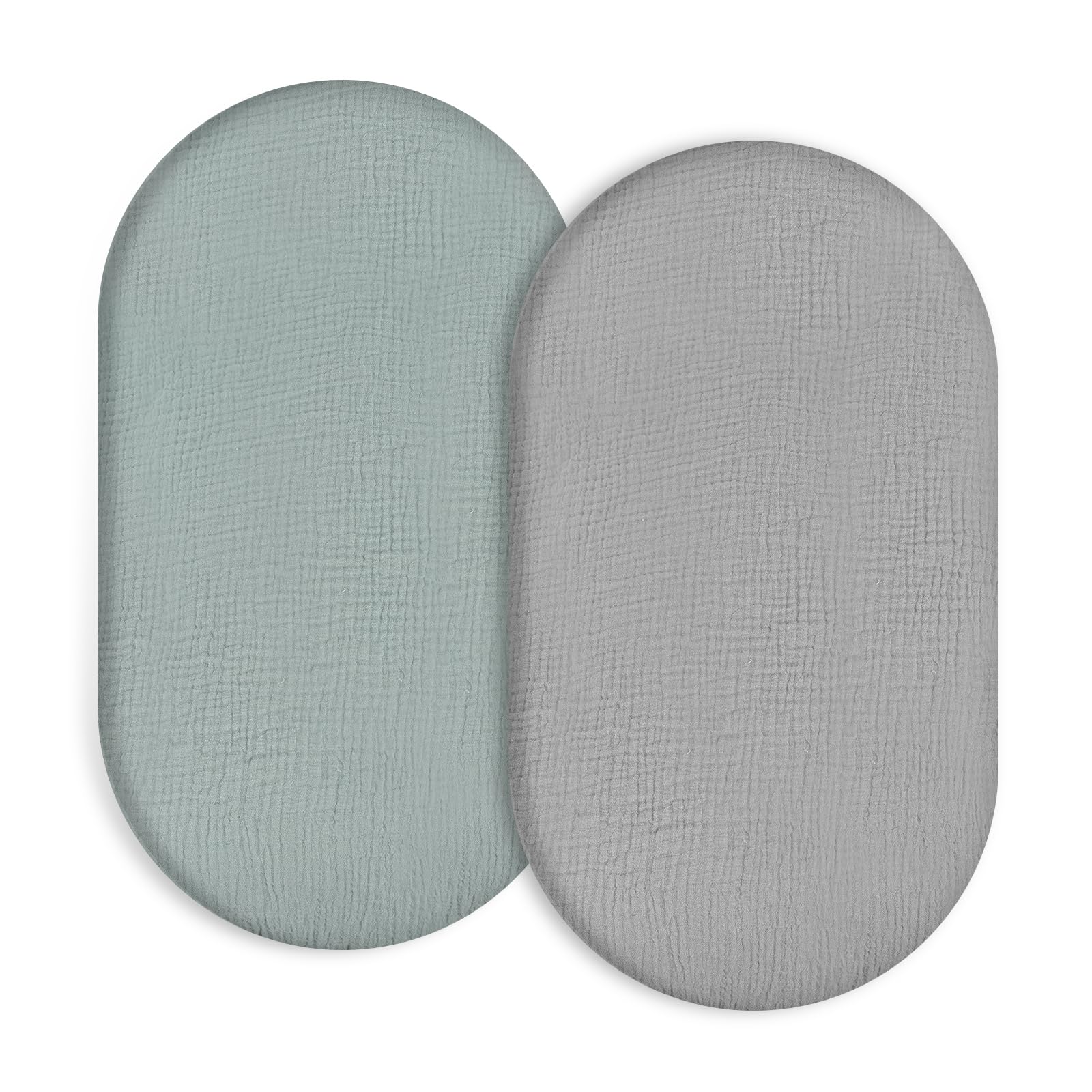 Synrroe muslin bassinet sheets green gray set on bassinet for soft breathable comfort.