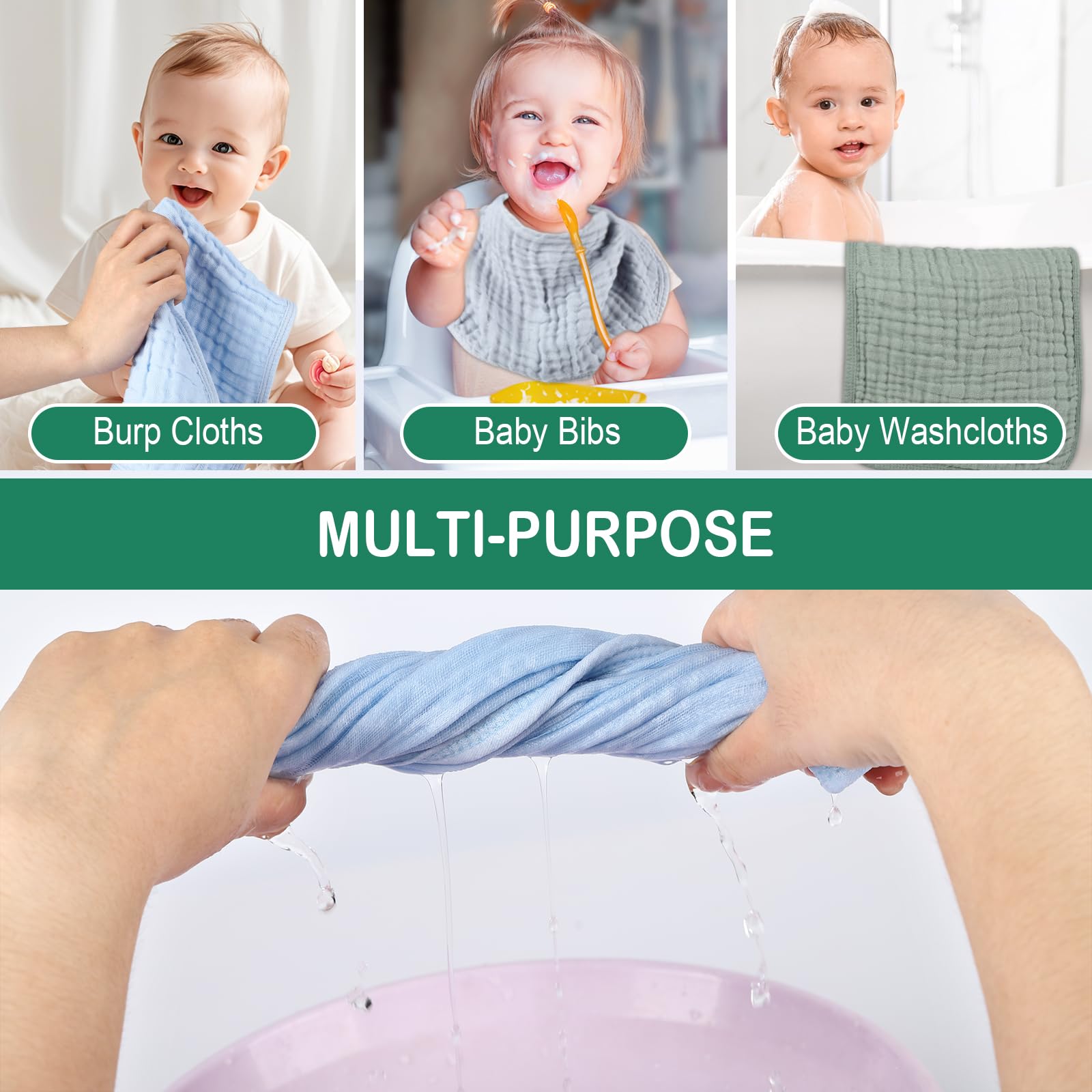 Synrroe muslin burp cloth sage-green neutral tones fit any nursery