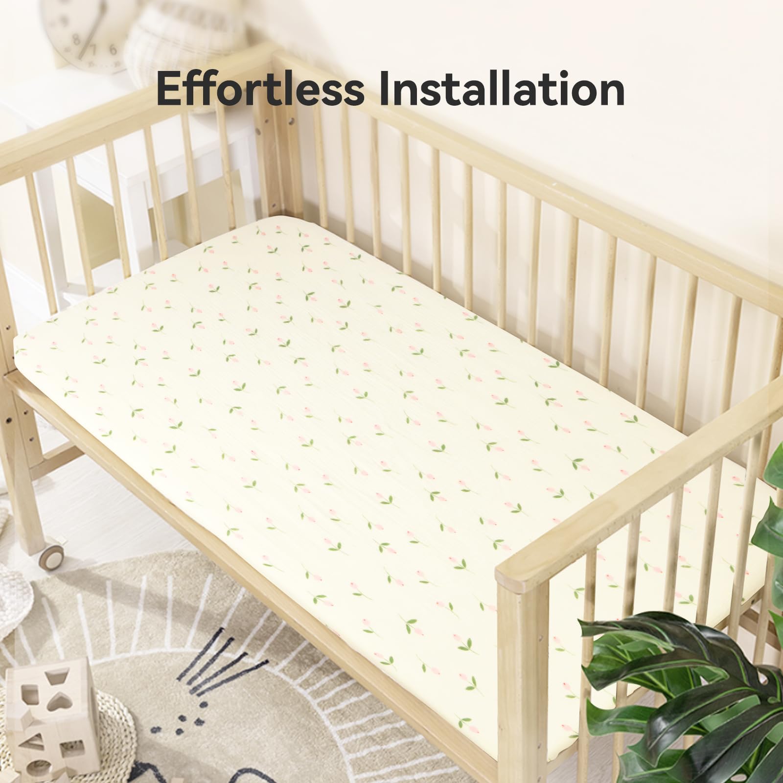 Synrroe fitted crib sheet elastic edge demonstrates durable, wash-after-wash softness