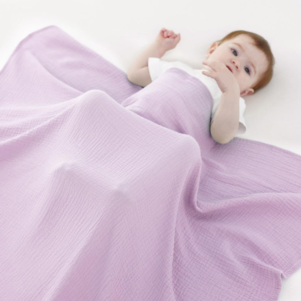 Synrroe 2-pack muslin swaddle highlights soft-touch fabric and generous size for newborns.
