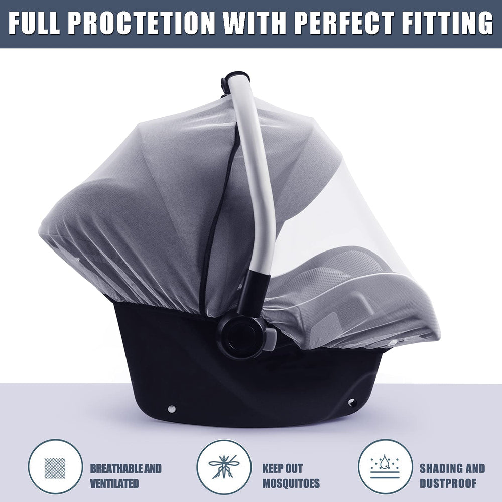 Sysmie infant-car-seat mosquito net provides airy, chemical-free insect shielding.