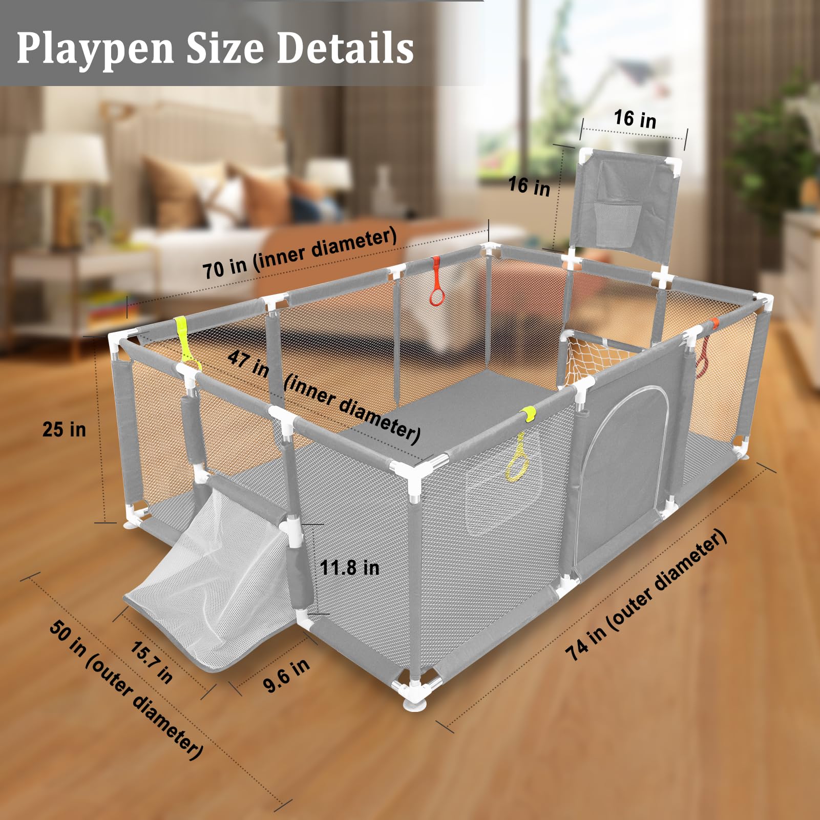 SZBOB large playpen pull-up rings for versatile climbing support
