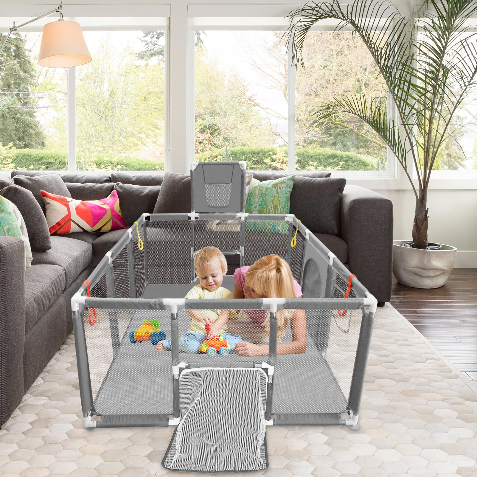 SZBOB large playpen suction-base stability on flat floors during playtime