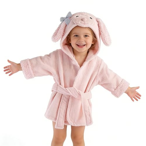 SZCQ baby girl hooded towel with pink dog keeps little ones cozy and dry.