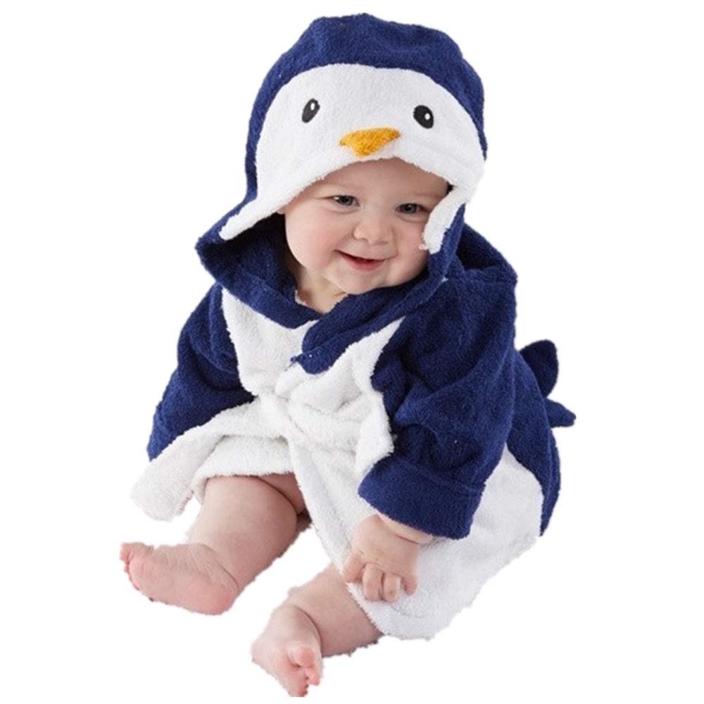 SZCQ penguin hooded bath towel navy front view emphasizes cozy warmth and quick-dry fabric