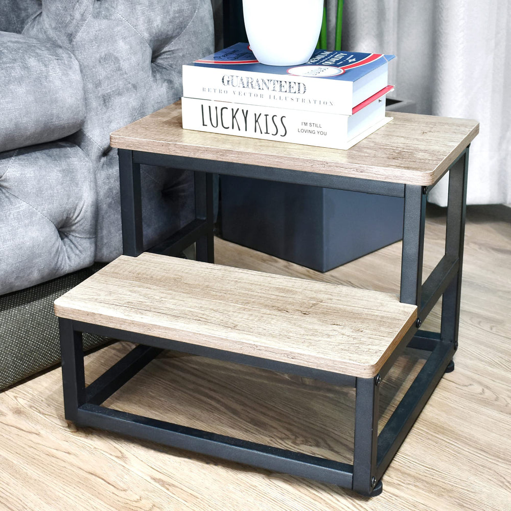 SZLHANJZ step stool beige bedside setup supports safe bed access.