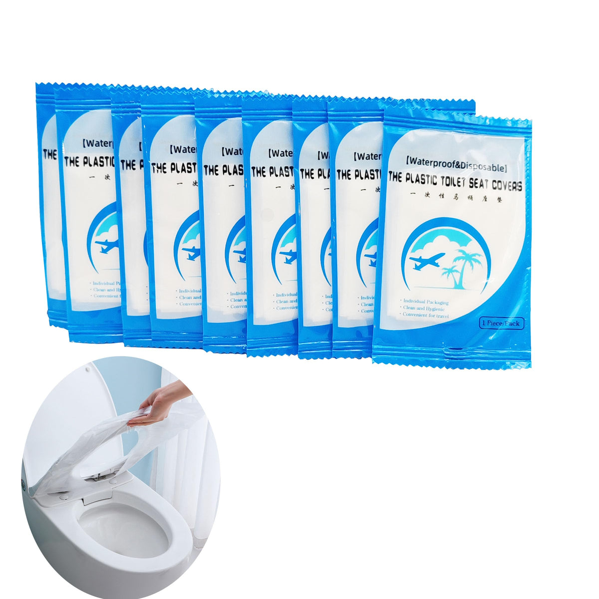 SZLYTYUN 50-piece toilet seat covers packaging shows travel-ready protection on the go.