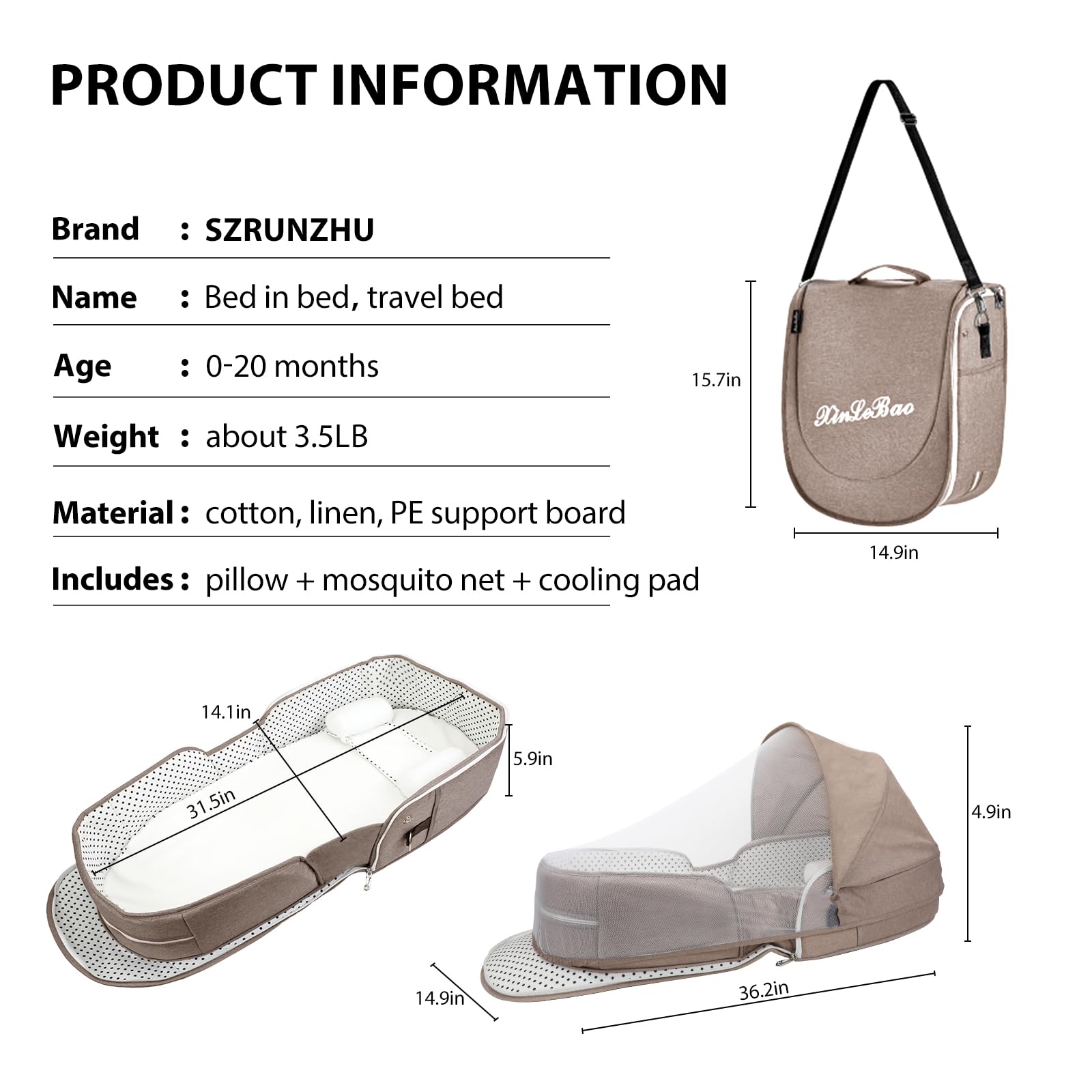 SZRUNZHU baby bassinet in use for travel, secure sleeping nest