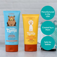 T is for Tame Bundle in bathroom; kids' curls look manageable and shiny.