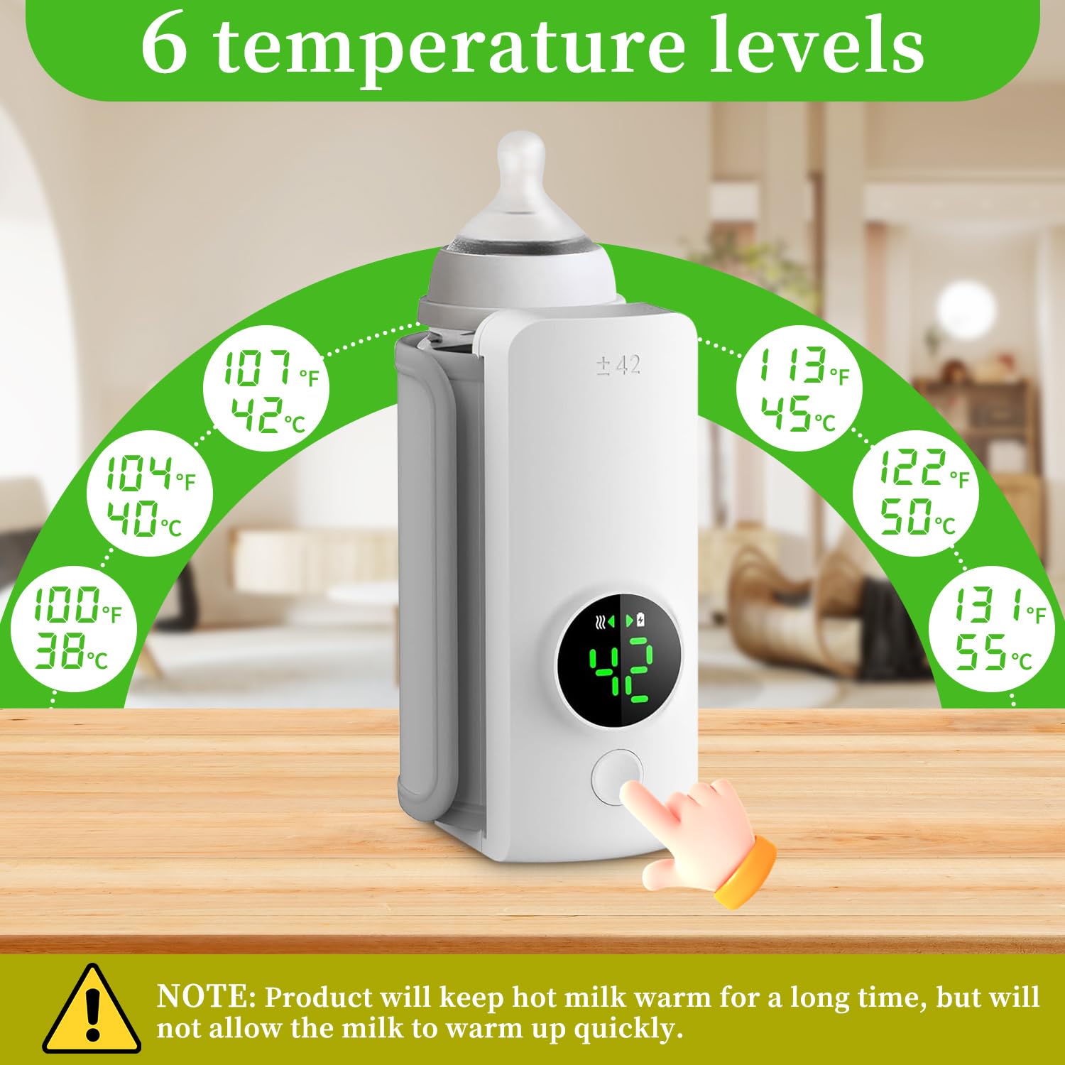 T.Chilyn portable bottle warmer 20min warm feature for quick feedings away from home.