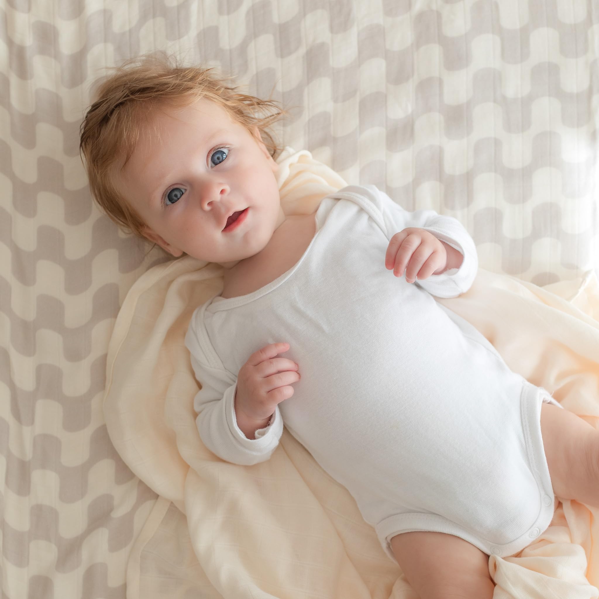 TAB muslin swaddle pure beige pattern provides timeless everyday style.