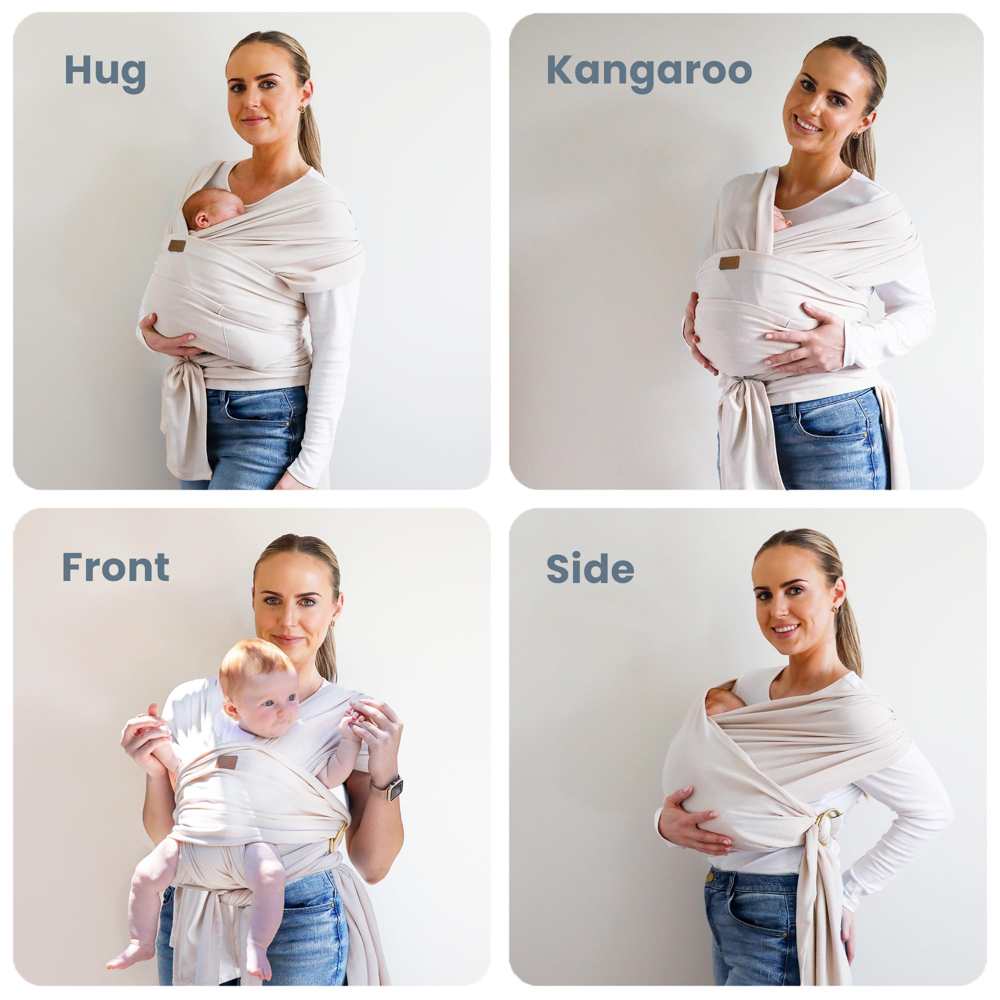 TAB wrap worn as ring sling for quick hands-free cuddle.